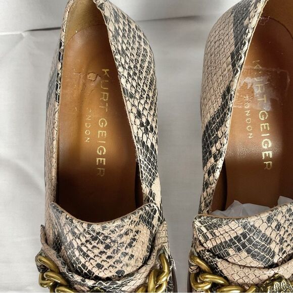 Kurt Geiger Chelsea Snake Print Block Heel Loafer w/ Chain Eagle Head Sz 6 Shoes - Picture 6 of 13